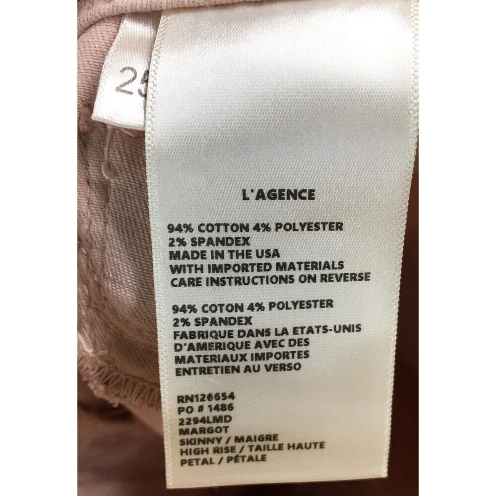 L'Agence Jeans Women's Size 25 Petal Pink Margot Skinny Cotton Blend